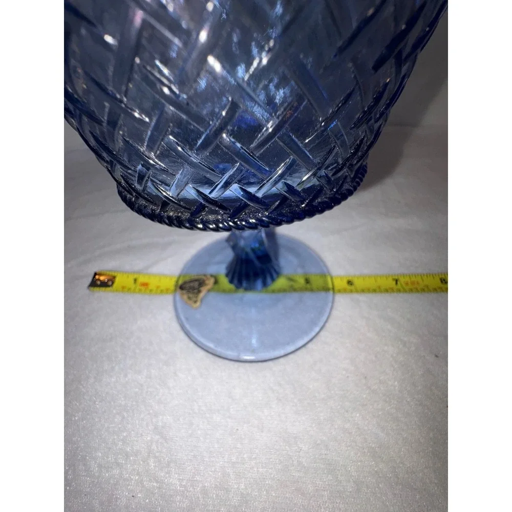 Fenton‎ Blue Basketweave Glass Compote Pedestal Vintage Candy Dish with Bow 7